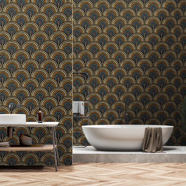 Boho Rainbow Arch Wallpaper - Earthy Retro Colors Tapete (Badezimmer)