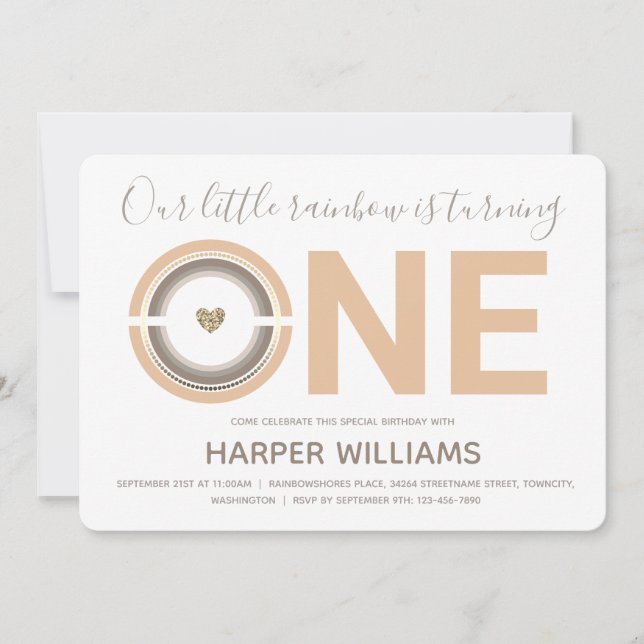 Boho Rainbow Baby 1. Geburtstag Einladung (Vorderseite)