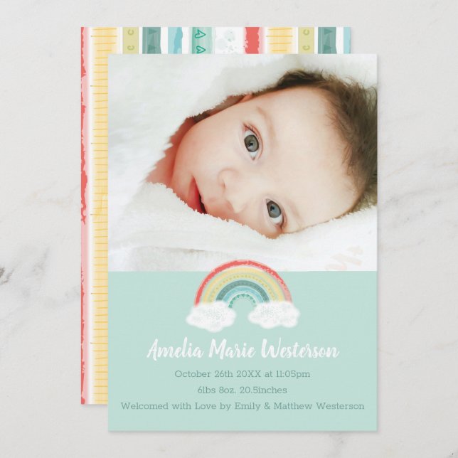 Boho Rainbow Baby Birth Ankündigung (Vorne/Hinten)