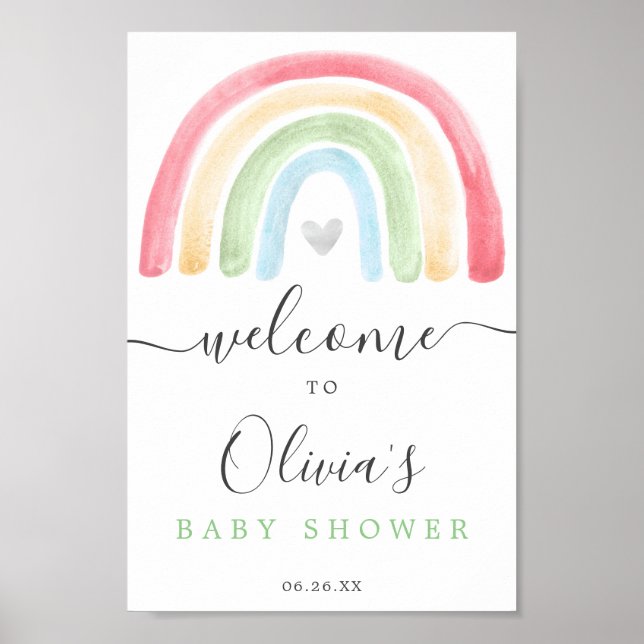 Boho Rainbow Baby Dusche Begrüßungszeichen Poster (Vorne)