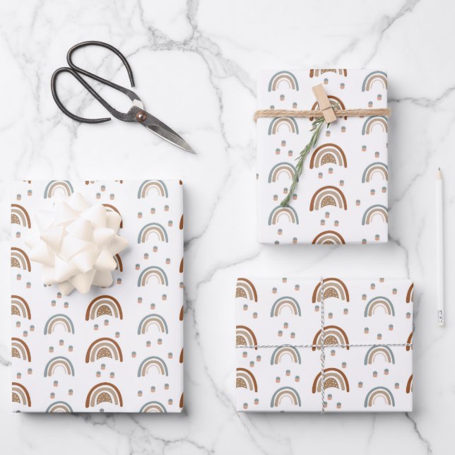 Boho Rainbow Baby Dusche Beige Terracotta Green W Geschenkpapier Set (Vorderseite)