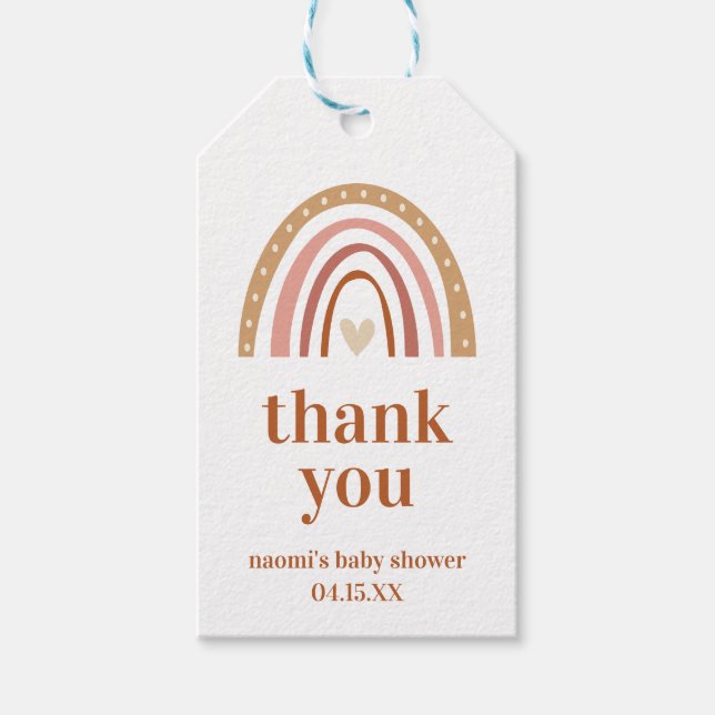 Boho Rainbow Baby Dusche Danke Tag Geschenkanhänger (Vorderseite)