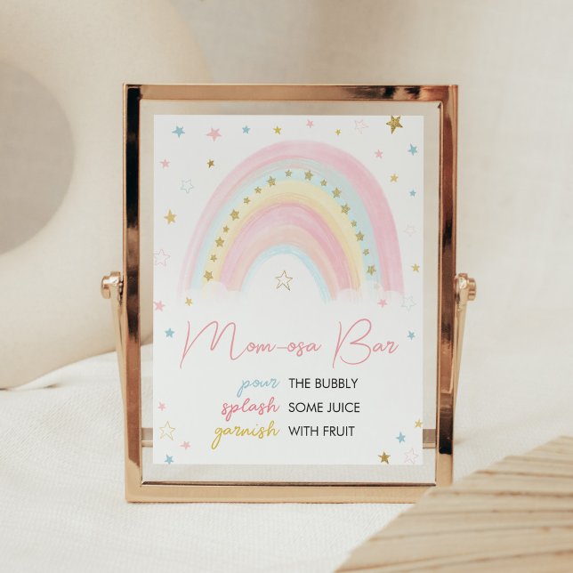Boho Rainbow Baby Dusche Mama Osa Bar Poster (Pink Rainbow Baby Shower Mom Osa Bar Sign)