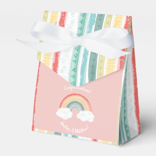 Boho Rainbow Baby Dusche Pink Geschenkschachtel (Vorderseite)