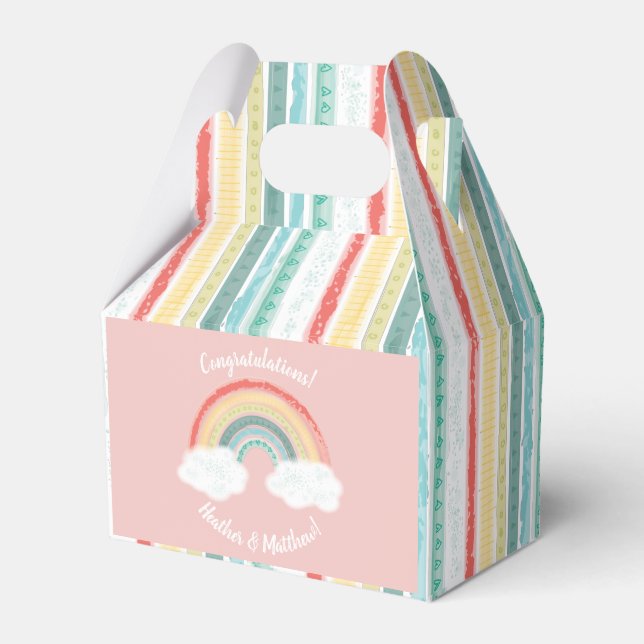Boho Rainbow Baby Dusche Pink Geschenkschachtel (Vorderseite)