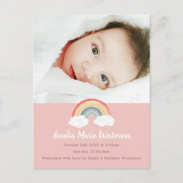 Boho Rainbow Baby Dusche Pink Postkarte (Vorderseite)