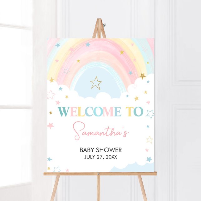 Boho Rainbow Baby Dusche Willkommen Poster (Pink Rainbow Baby Shower Welcome Sign)
