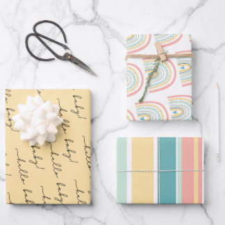Boho Rainbow Baby Gender Neutral "Hello Baby" Geschenkpapier Set