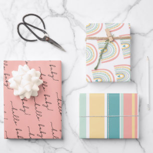 Boho Rainbow Baby Gender Neutral "Hello Baby" Wrap Geschenkpapier Set