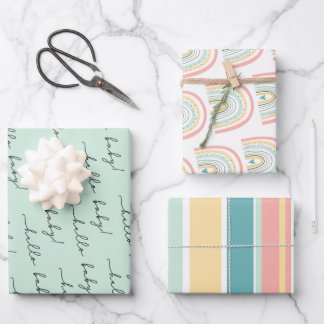 Boho Rainbow Baby Gender Neutral "Hello Baby" Wrap Geschenkpapier Set