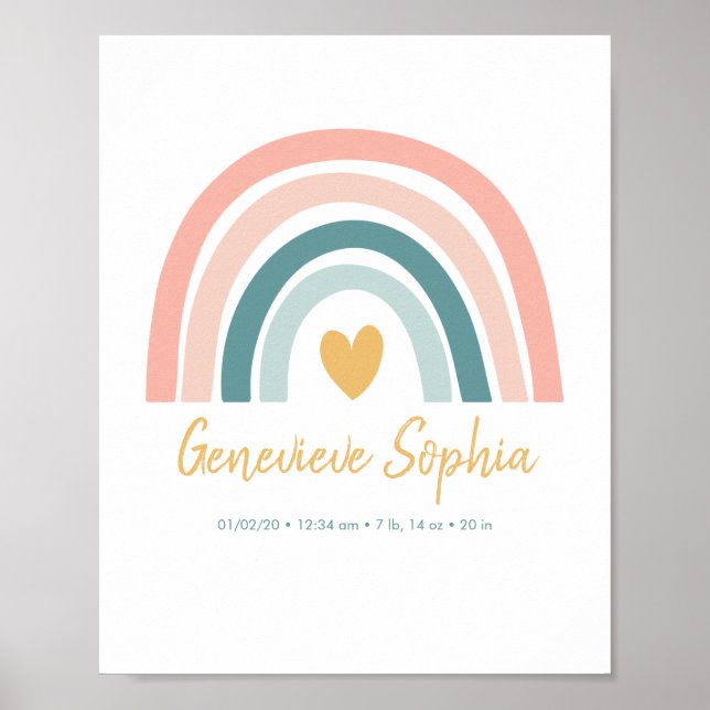Boho Rainbow Baby Personalisiert Birth Stats Poste Poster (Vorne)