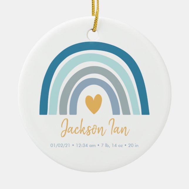 Boho Rainbow Baby Personalisierte Geburtsstaten Keramik Ornament (Vorne)
