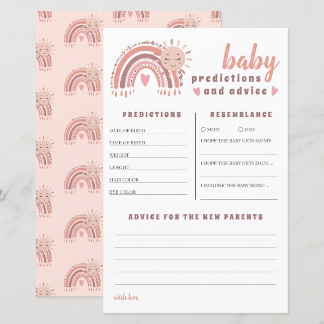 Boho Rainbow Baby Predictions & Advice Baby Shower (Vorne/Hinten)