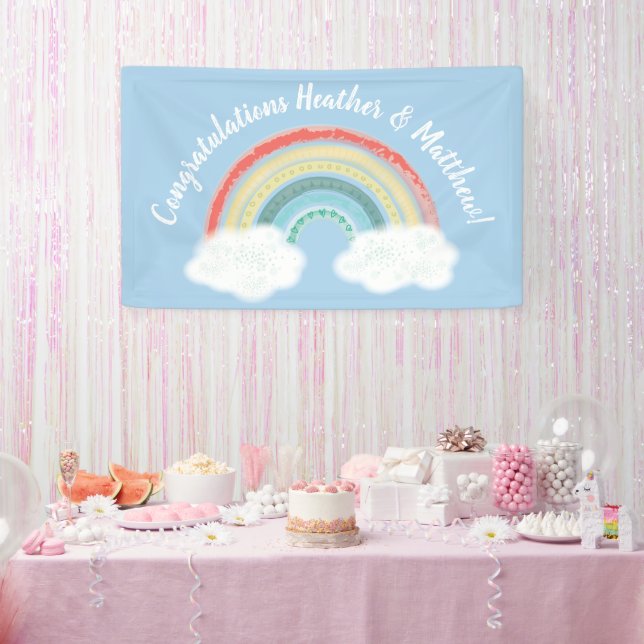 Boho Rainbow Baby Shower Blue Boy Banner (Party)