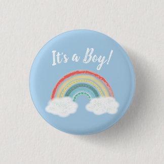 Boho Rainbow Baby Shower Blue Boy Button