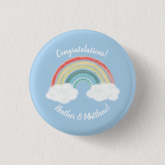 Boho Rainbow Baby Shower Blue Boy Button (Vorderseite)