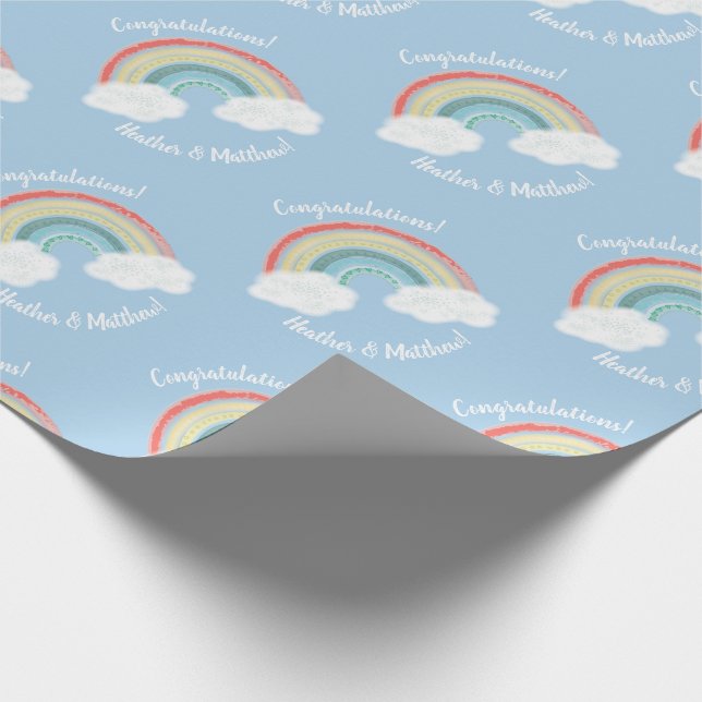 Boho Rainbow Baby Shower Blue Boy Geschenkpapier (Ecke)