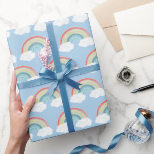 Boho Rainbow Baby Shower Blue Boy Geschenkpapier