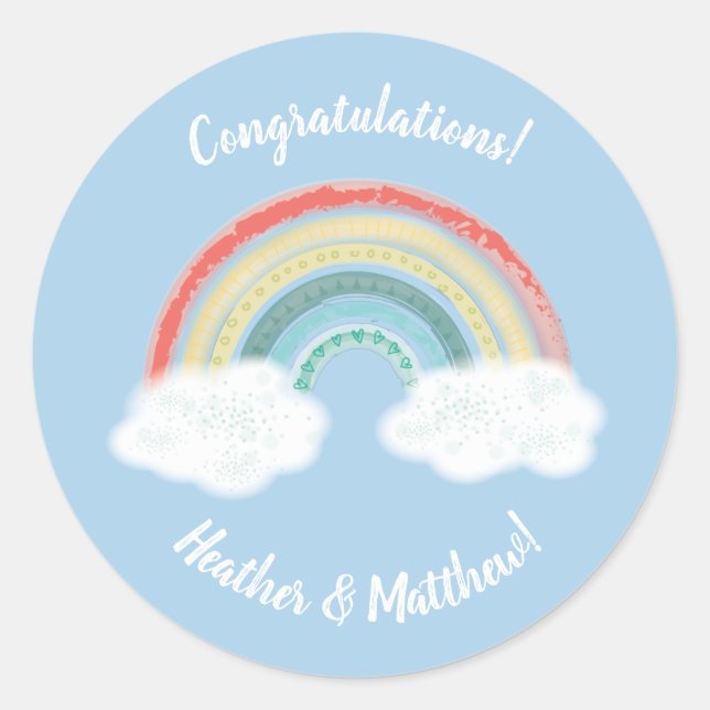Boho Rainbow Baby Shower Blue Boy Runder Aufkleber (Vorderseite)