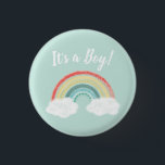 Boho Rainbow Baby Shower Button<br><div class="desc">Dieses Design-Thema der Boho Rainbow Baby Shower Collection mit einem Simply Adorable Boho Regenbogen auf einer rosa, blauen oder grünen Farbpalette zelebriert Ihren ganz besonderen Geburtstag und Ihre Baby Dusche. Personalisieren Sie dies mit den Details Ihrer Geburtstagsparty und Babydusche einfach und schnell. Drücken Sie einfach die Schaltfläche Anpassen, um den...</div>