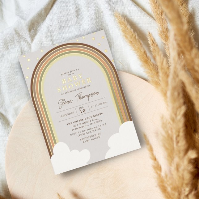 Boho Rainbow Baby Shower Earthy Gender Neutral Folieneinladung (Von Creator hochgeladen)