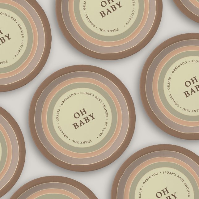 Boho Rainbow Baby Shower Earthy Gender Neutral Pappteller (Von Creator hochgeladen)