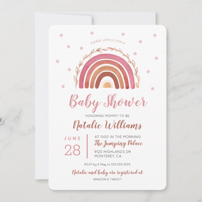 Boho Rainbow Baby Shower Einladung (Vorderseite)