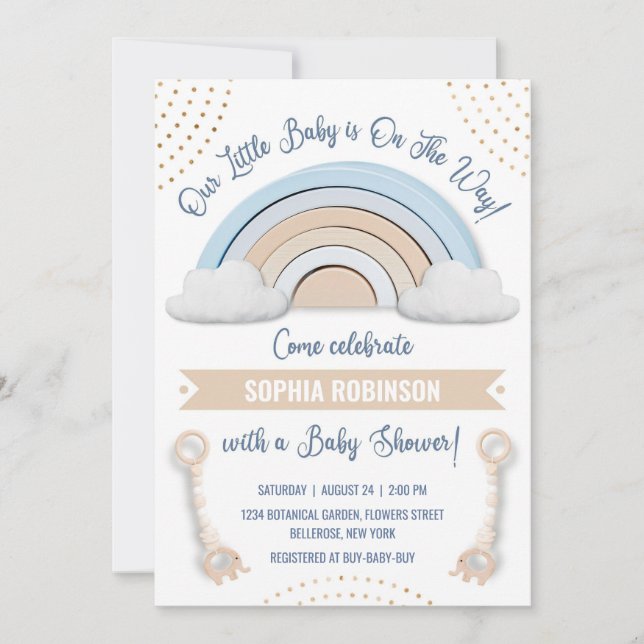 Boho Rainbow Baby Shower Einladung (Vorderseite)
