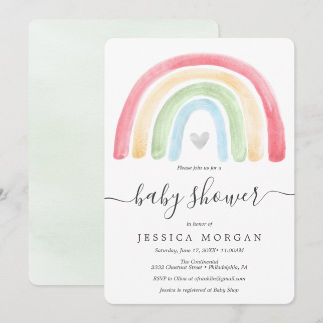 Boho Rainbow Baby Shower Einladung (Vorne/Hinten)