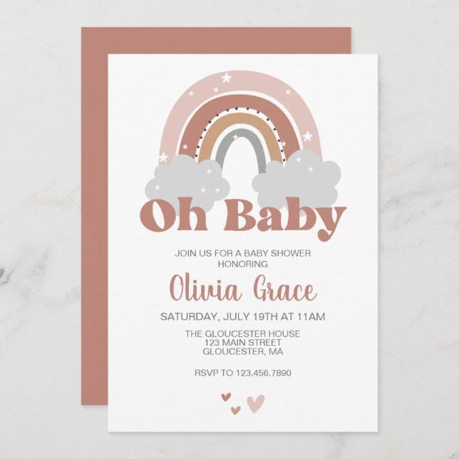Boho Rainbow Baby Shower Einladung (Vorne/Hinten)