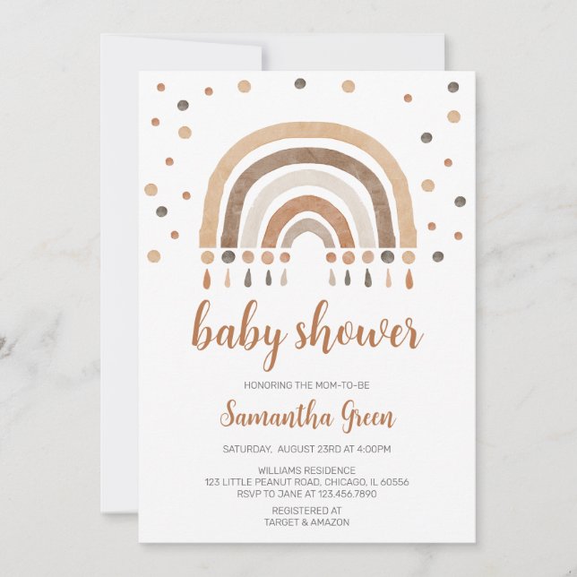 Boho Rainbow Baby Shower Einladung (Vorderseite)