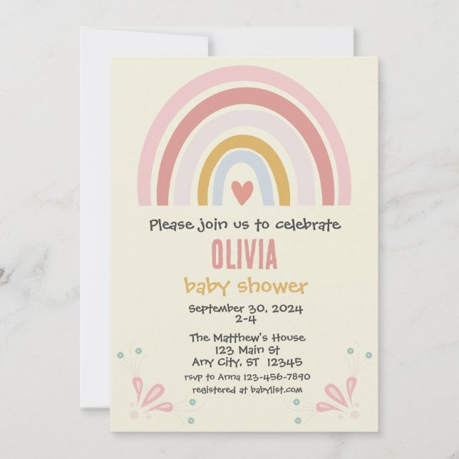 Boho Rainbow Baby Shower Einladung | Anpassbar (Vorderseite)
