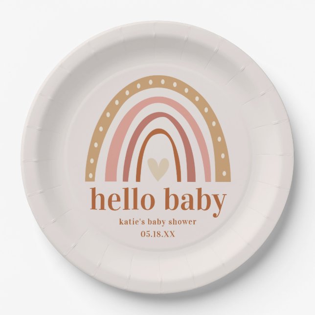 Boho Rainbow Baby Shower Fevor Sticker Pappteller (Vorderseite)