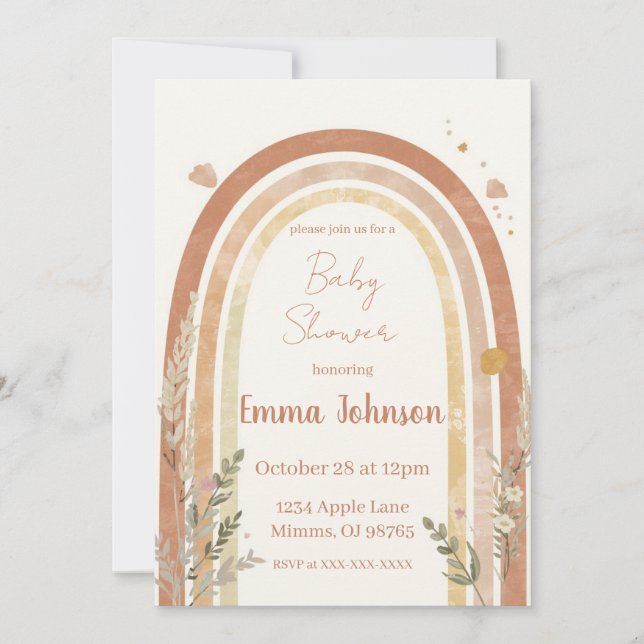 Boho Rainbow Baby Shower Invitation – Watercolor Einladung (Vorderseite)