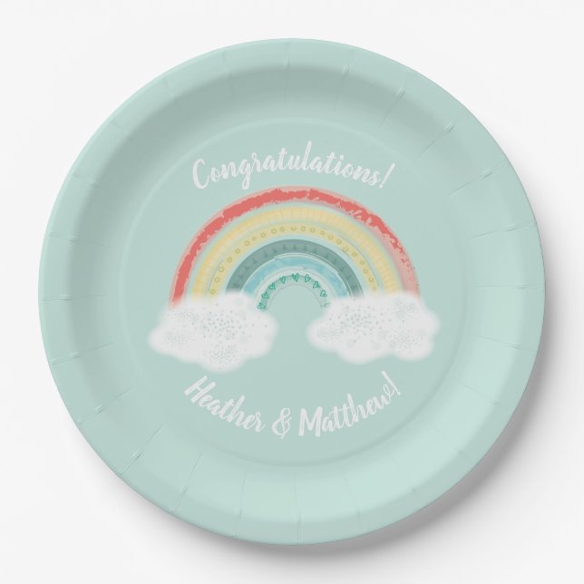 Boho Rainbow Baby Shower Pappteller (Vorderseite)