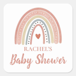 Boho Rainbow Baby Shower Quadratischer Aufkleber
