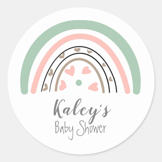 Boho Rainbow Baby Shower Runder Aufkleber (Vorderseite)