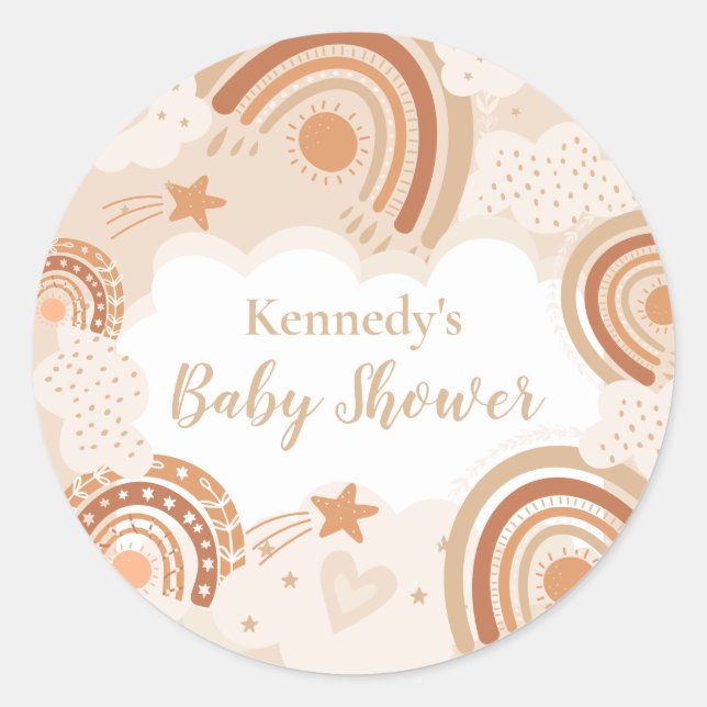 Boho Rainbow Baby Shower Runder Aufkleber (Vorderseite)
