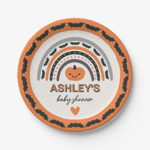 Boho Rainbow Bats Orange Halloween Babydusche Pappteller