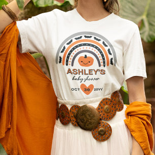 Boho Rainbow Bats Orange Halloween Babydusche T-Shirt
