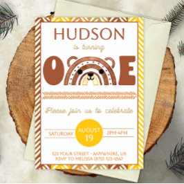 Boho Rainbow Bear Einladung zum ersten Geburtstag