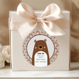 Boho Rainbow Bear Neutral Baby Shower Thank You Runder Aufkleber