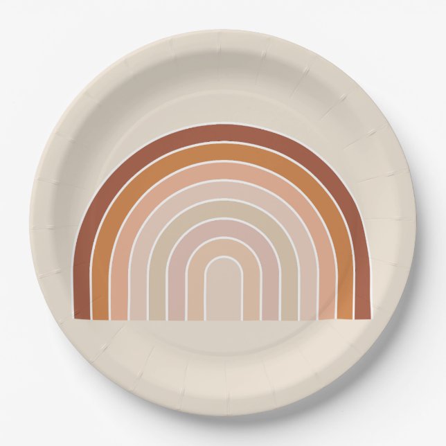 Boho Rainbow Beige Terracotta Pappteller (Vorderseite)