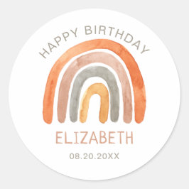 Boho Rainbow Birthday Classic Round Sticker