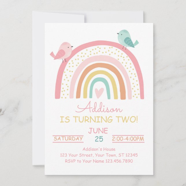 Boho Rainbow Birthday Einladung (Vorderseite)