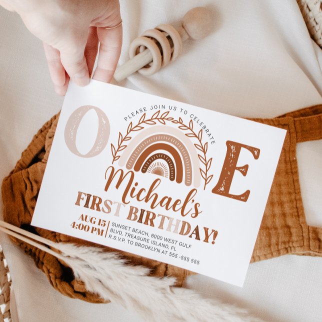 Boho Rainbow Birthday Einladung, Terracotta Tones Einladung (Von Creator hochgeladen)