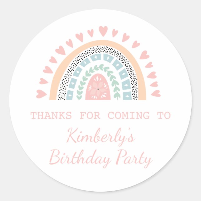 Boho Rainbow Birthday Favor Runder Aufkleber (Vorderseite)
