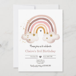 Boho Rainbow Birthday Invitation Girl Rustic Einladung