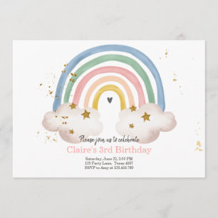 Boho Rainbow Birthday Invitation Girl Rustic Einladung