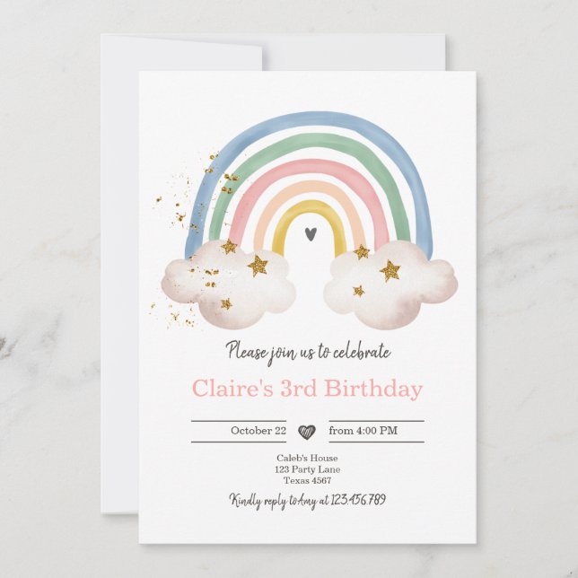 Boho Rainbow Birthday Invitation Girl Rustic Einladung (Vorderseite)